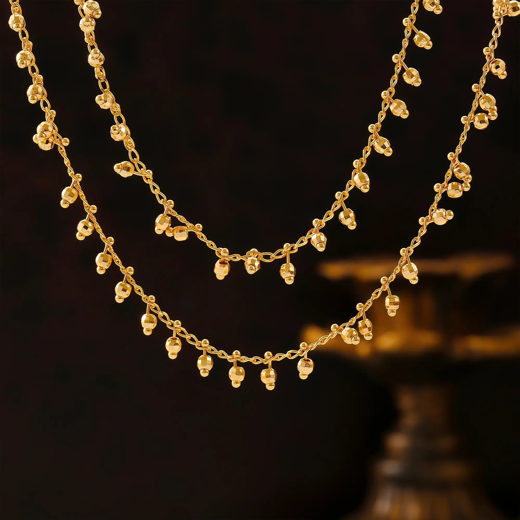 18K Gold Plated Stainless Steel Calabash Bead Tassel Choker
