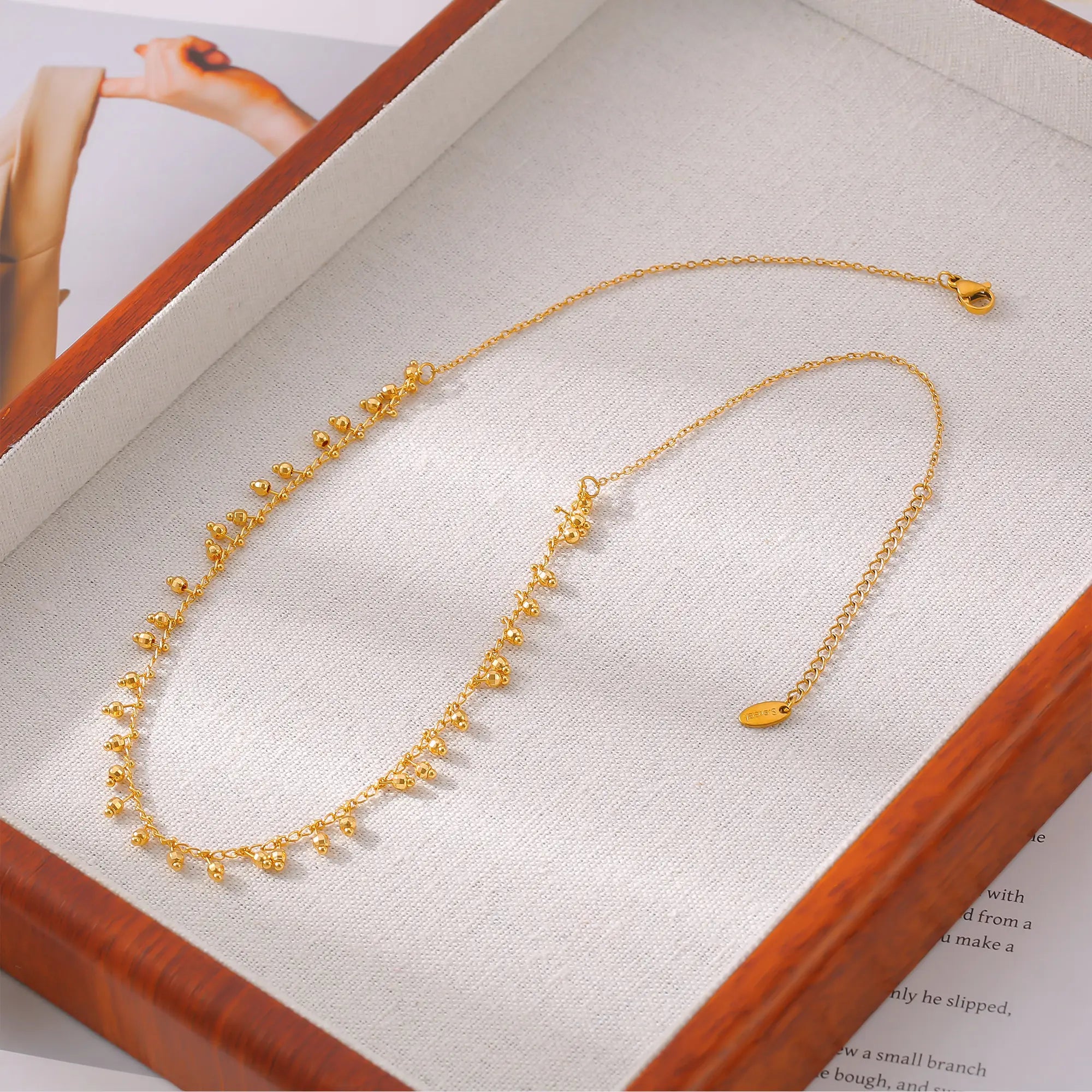 18K Gold Plated Stainless Steel Calabash Bead Tassel Choker