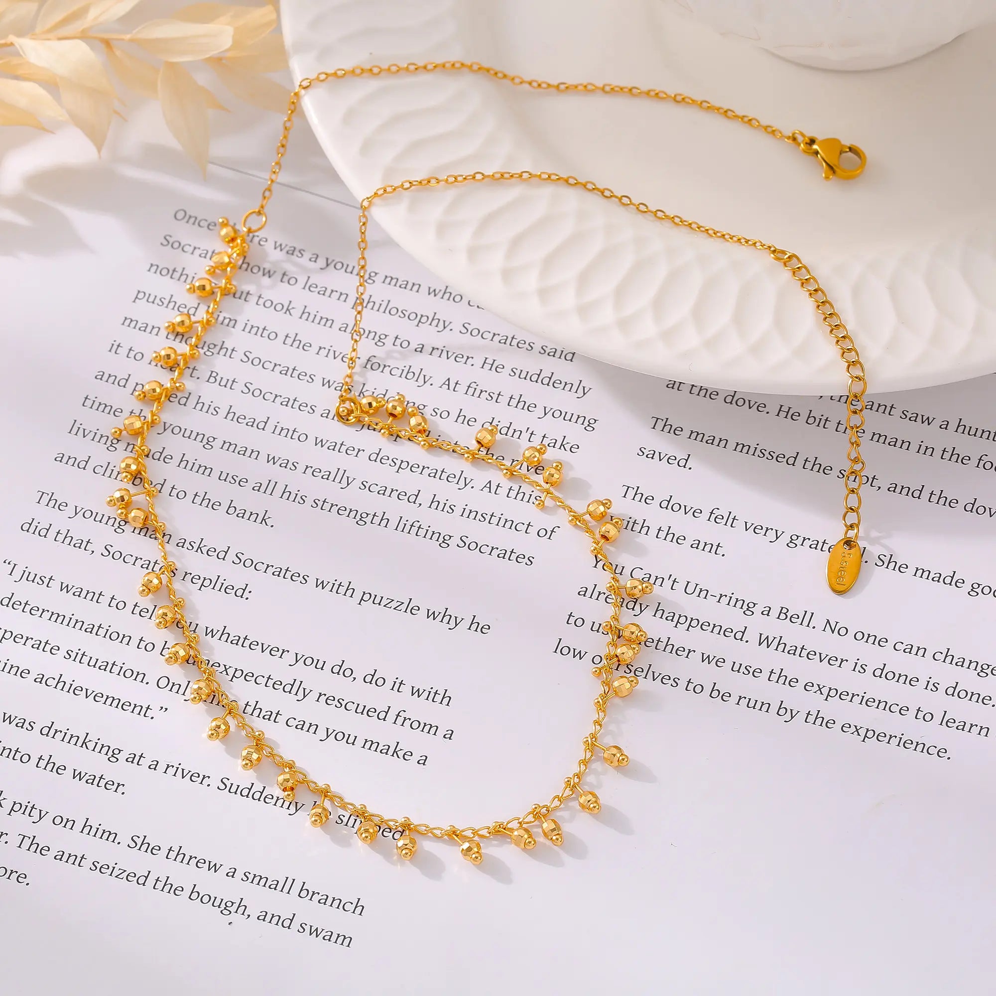 18K Gold Plated Stainless Steel Calabash Bead Tassel Choker