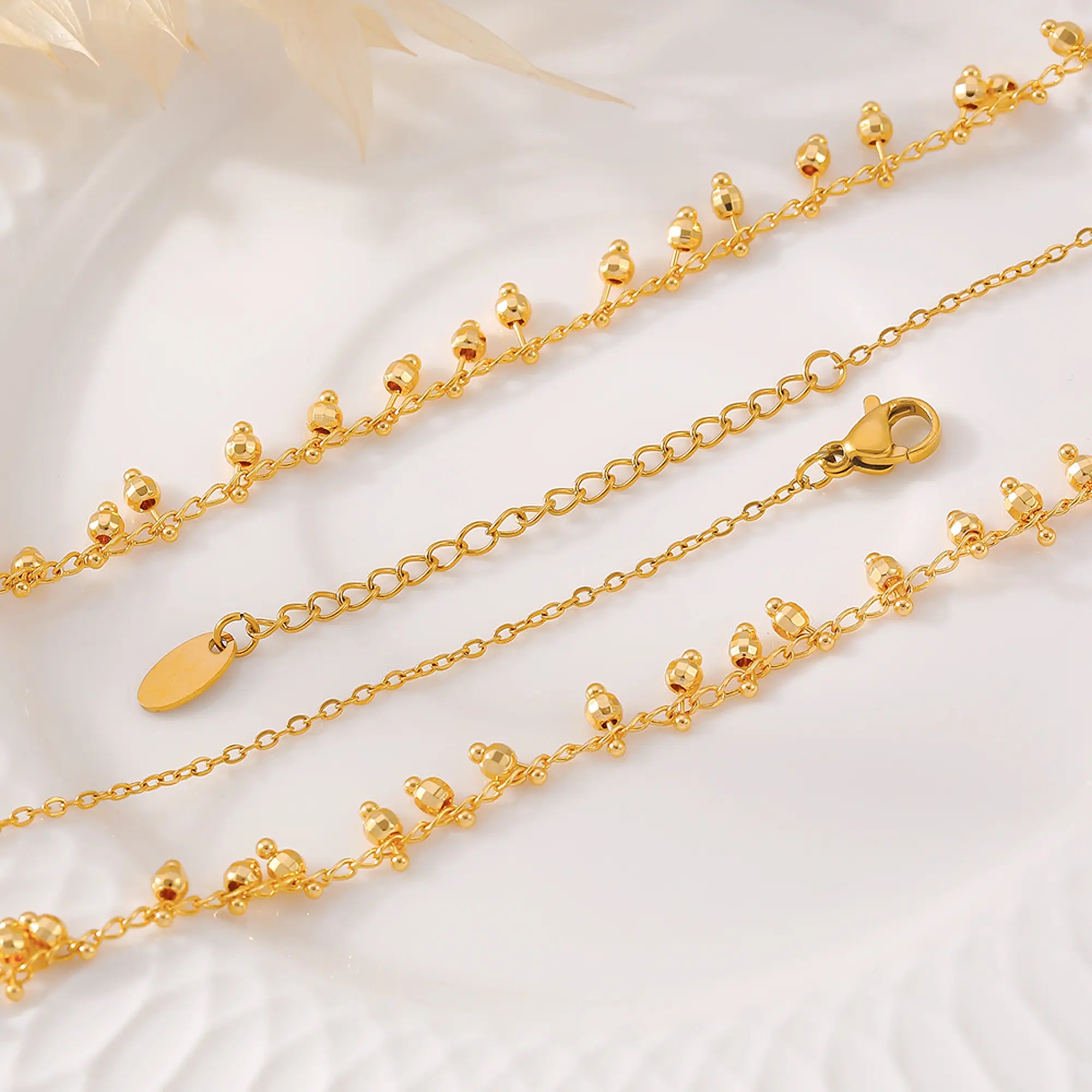 18K Gold Plated Stainless Steel Calabash Bead Tassel Choker