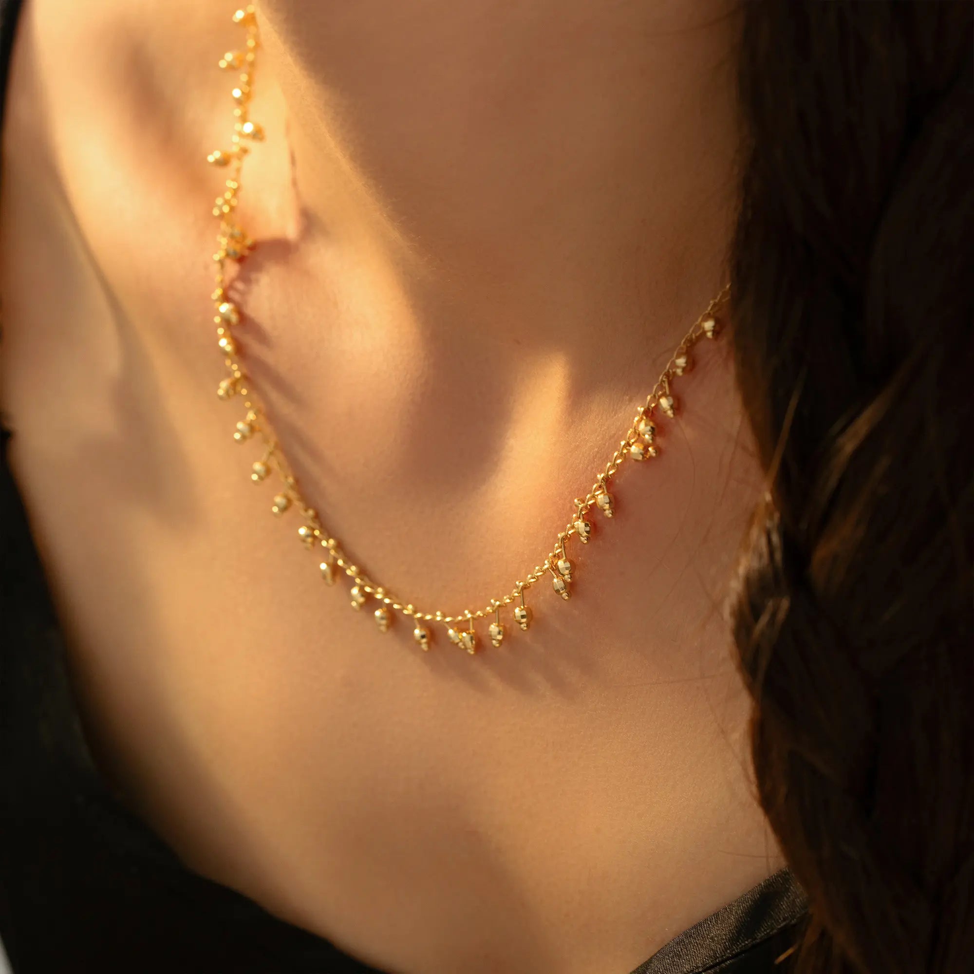 18K Gold Plated Stainless Steel Calabash Bead Tassel Choker
