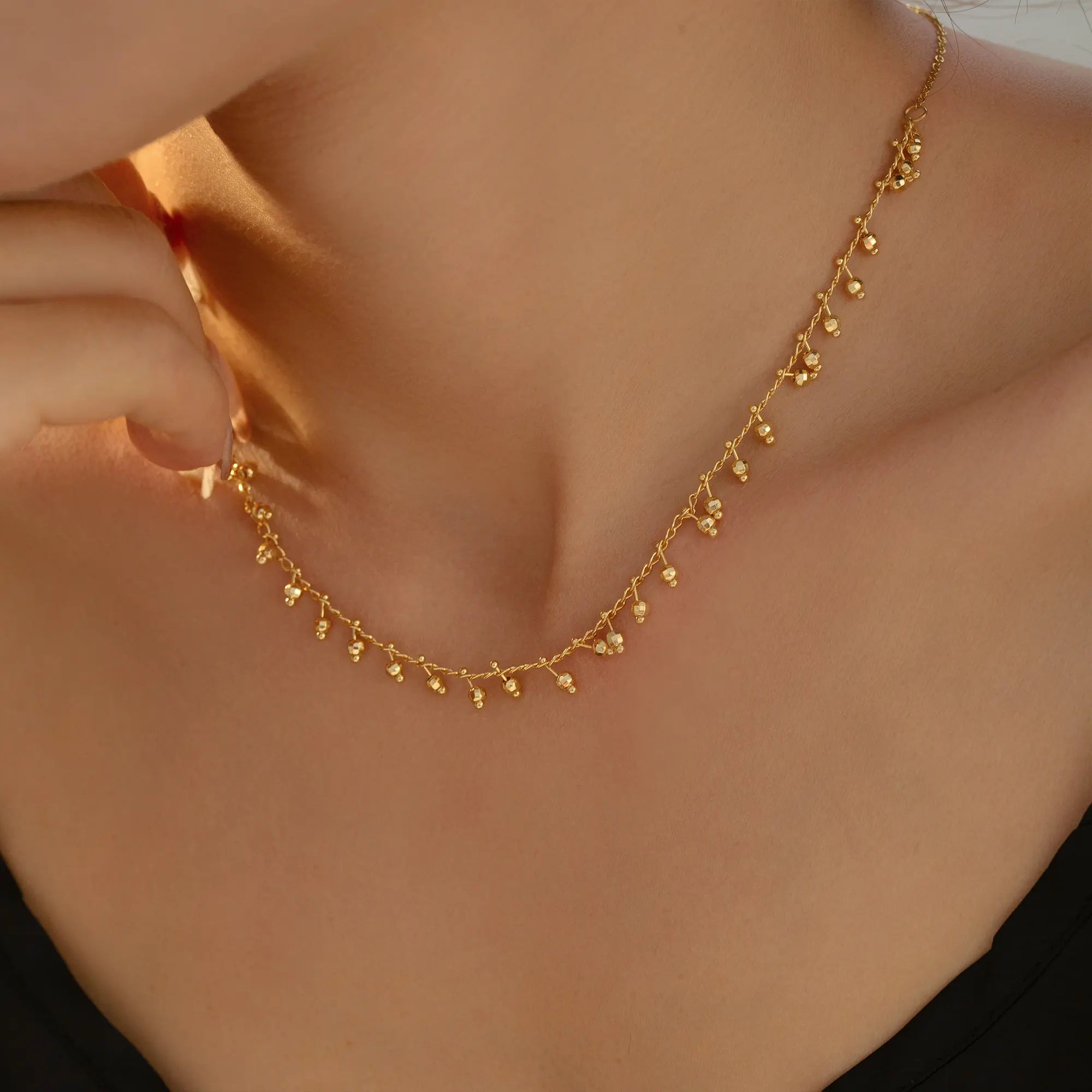 18K Gold Plated Stainless Steel Calabash Bead Tassel Choker