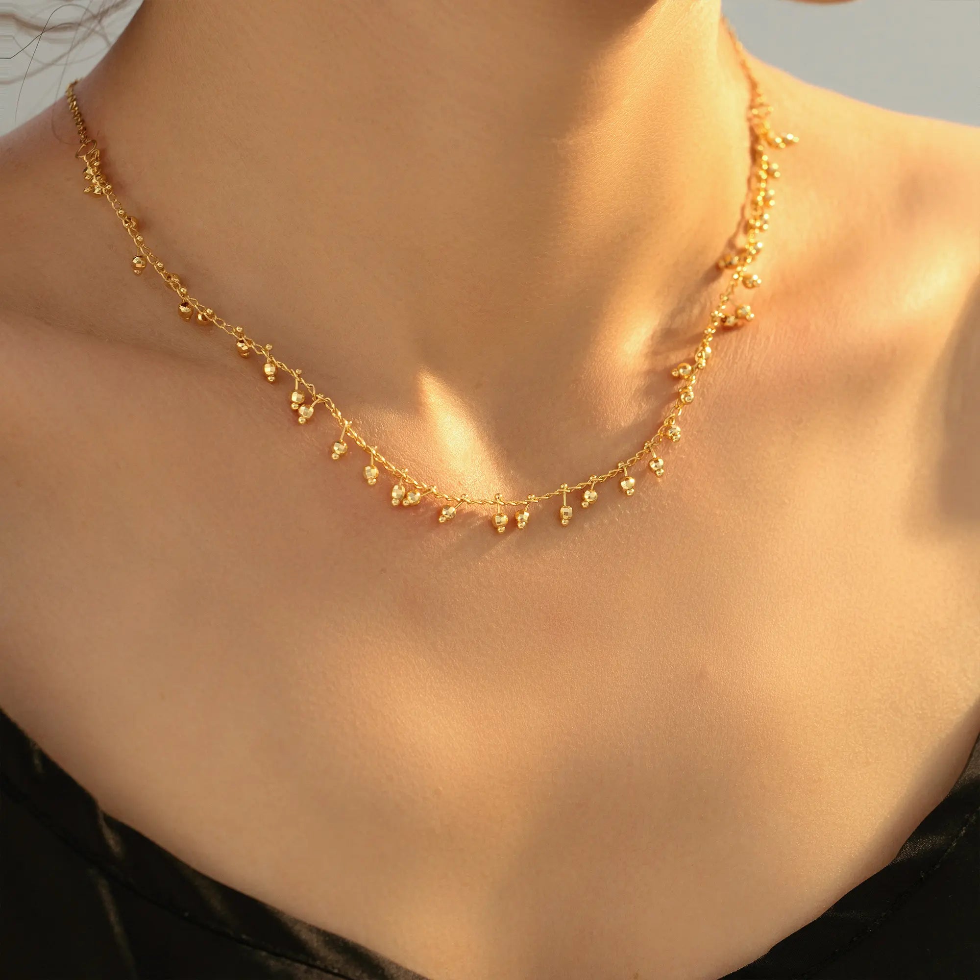 18K Gold Plated Stainless Steel Calabash Bead Tassel Choker