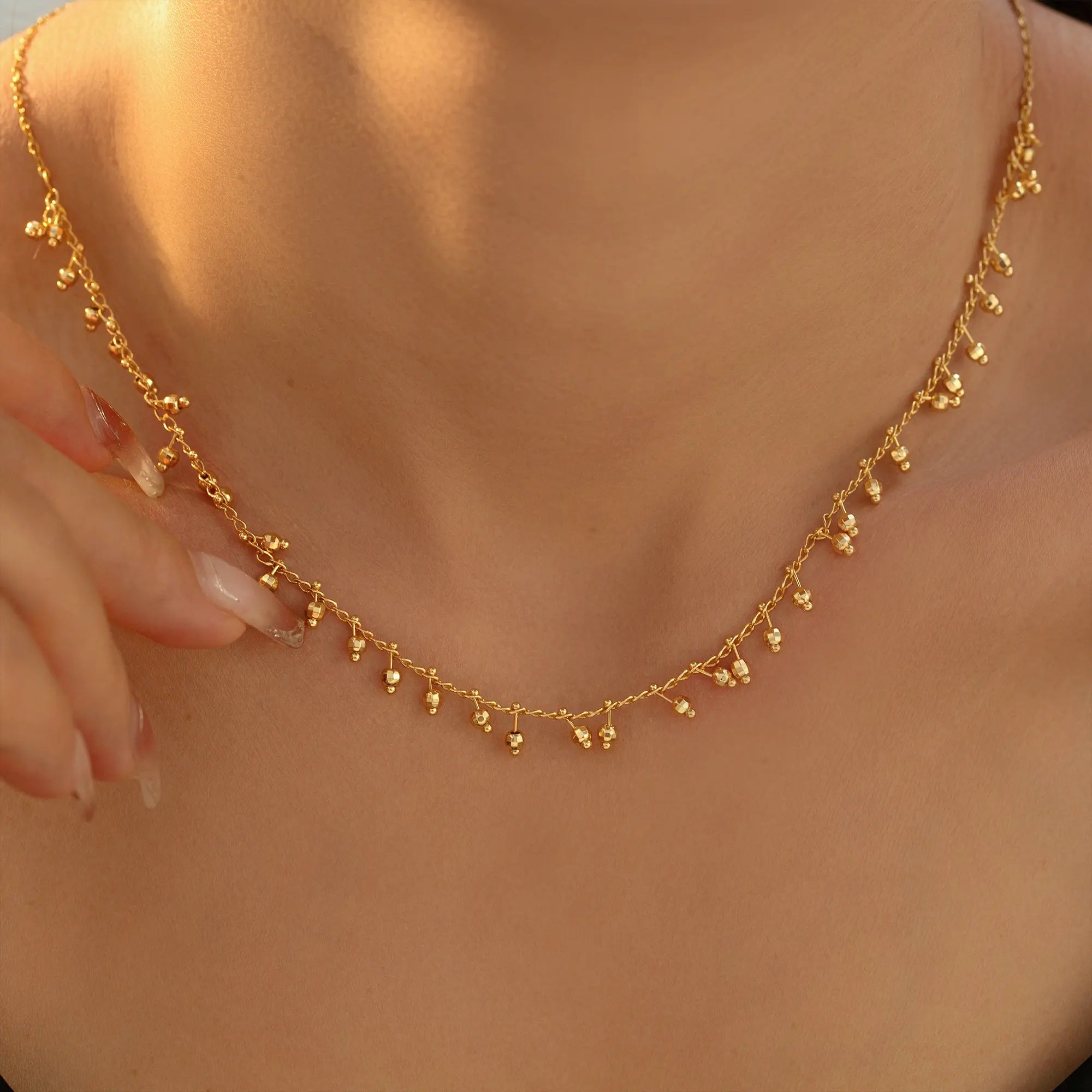 18K Gold Plated Stainless Steel Calabash Bead Tassel Choker