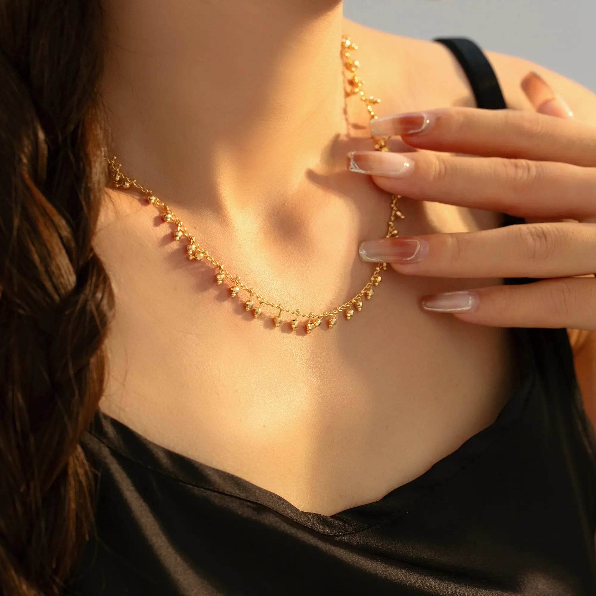 18K Gold Plated Stainless Steel Calabash Bead Tassel Choker