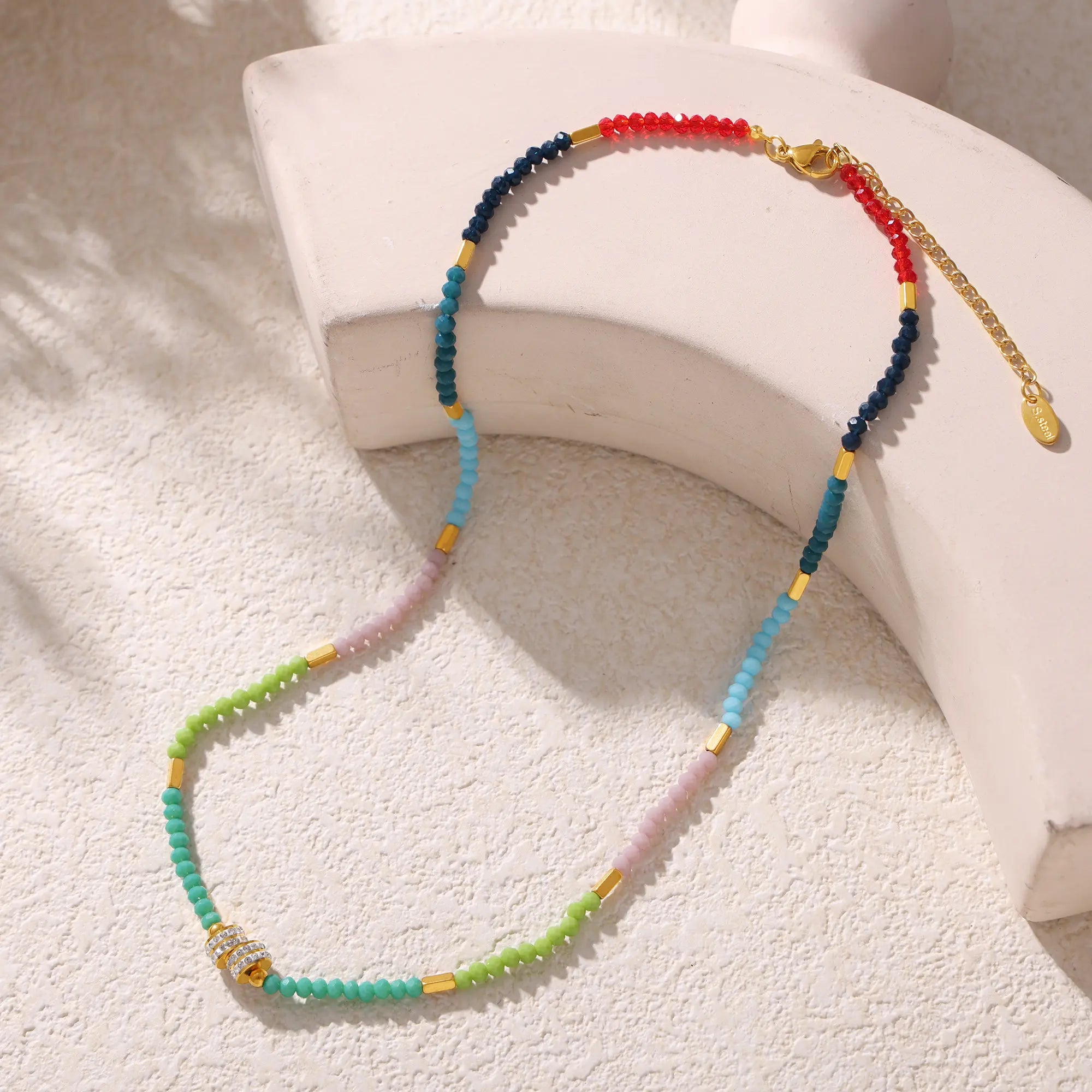 Dopamine Colorful Beaded CZ Charm Choker Necklace