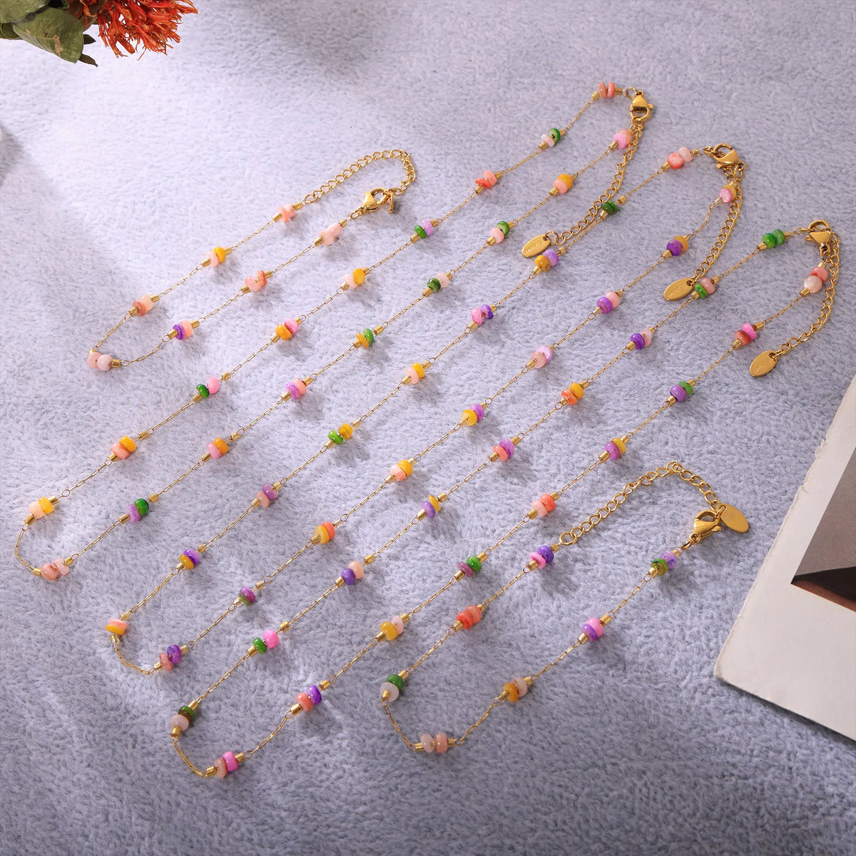 Colorful Gemstone Layered Necklace and Bracelet Set