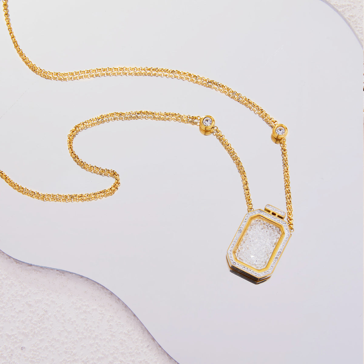 Floating Crystal Perfume Bottle Pendant Necklace