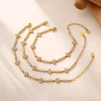 18K Gold Plated Sparkling CZ Clover Station Bracelet