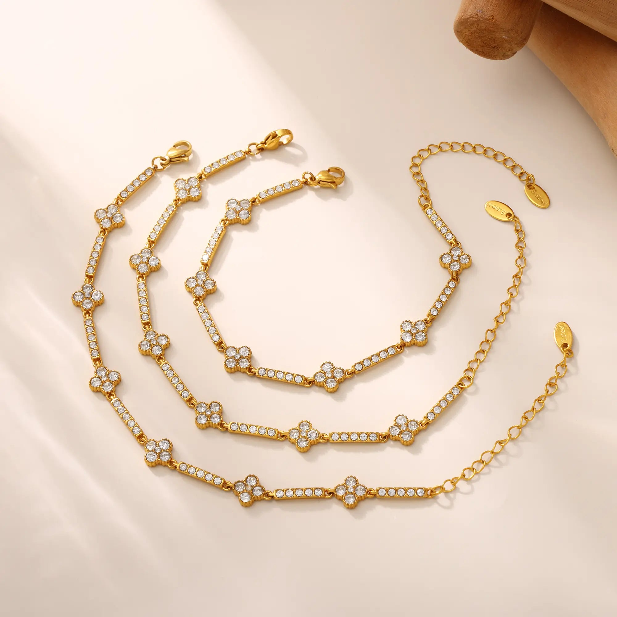 18K Gold Plated Sparkling CZ Clover Station Bracelet