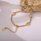 18K Gold Plated Emerald Cut CZ Geometric Station Bracelet