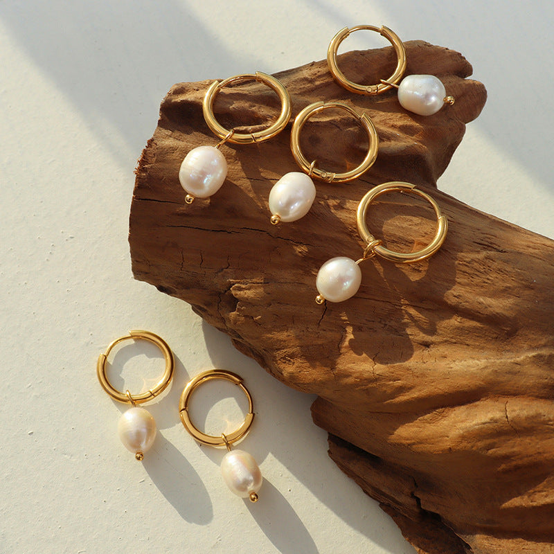 Aurelia Baroque Freshwater Pearl Hoop Earrings in 18K Gold Plated