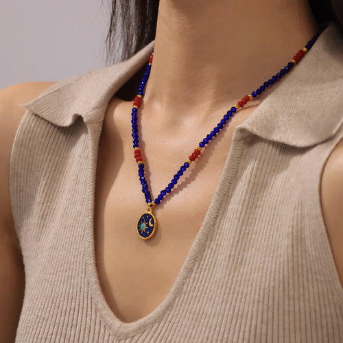 Bohemian Celestial Starry Night Enamel Pendant Necklace