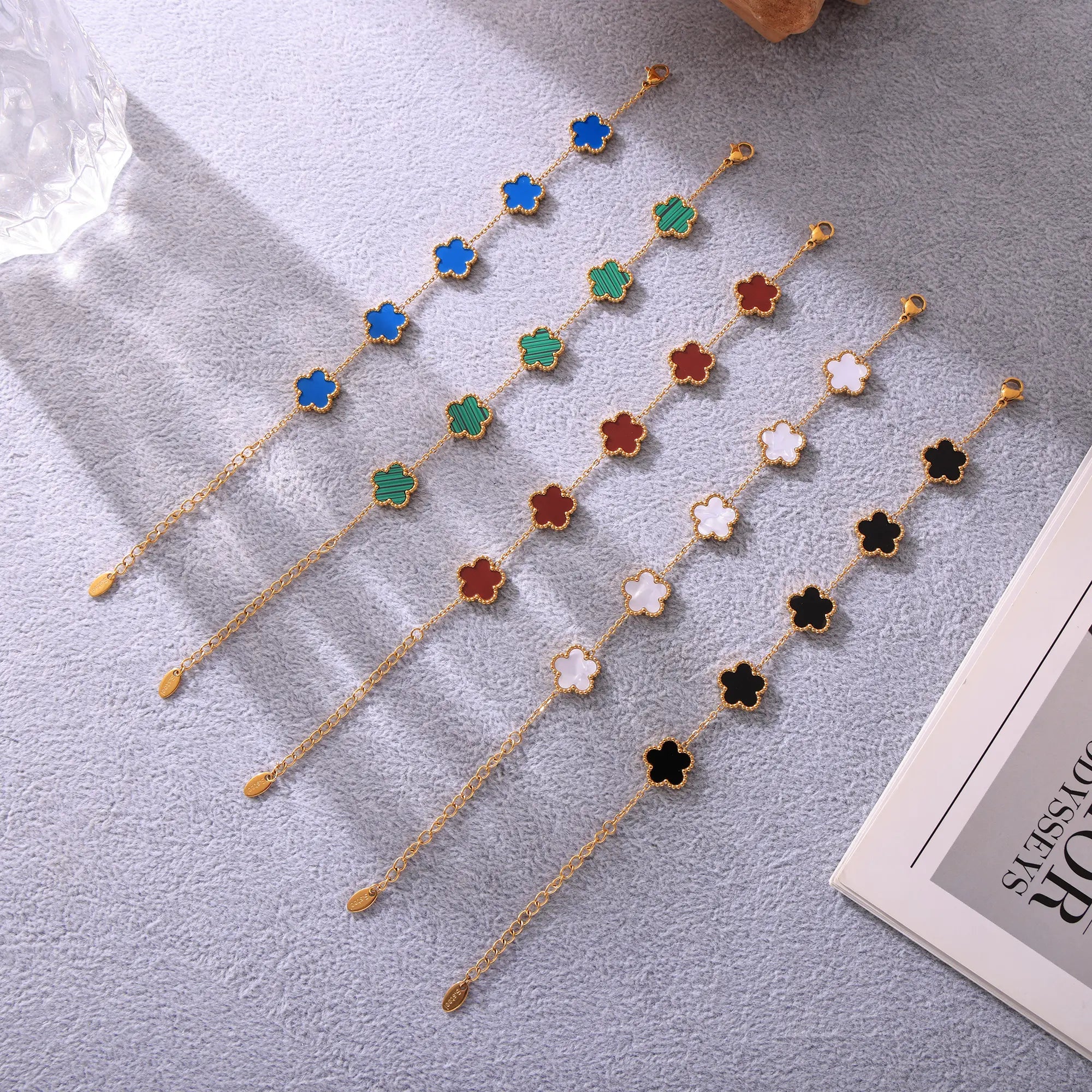 18K Gold Plated 5-Leaf Clover Motif Bracelet