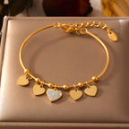 Pave Crystal Heart Charm Bangle Bracelet