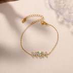 18K Gold Plated MOM Heart Crystal Chain Bracelet