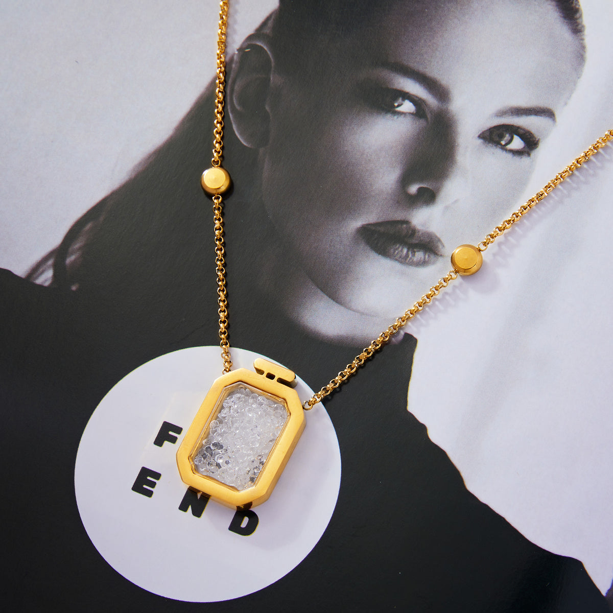 Floating Crystal Perfume Bottle Pendant Necklace