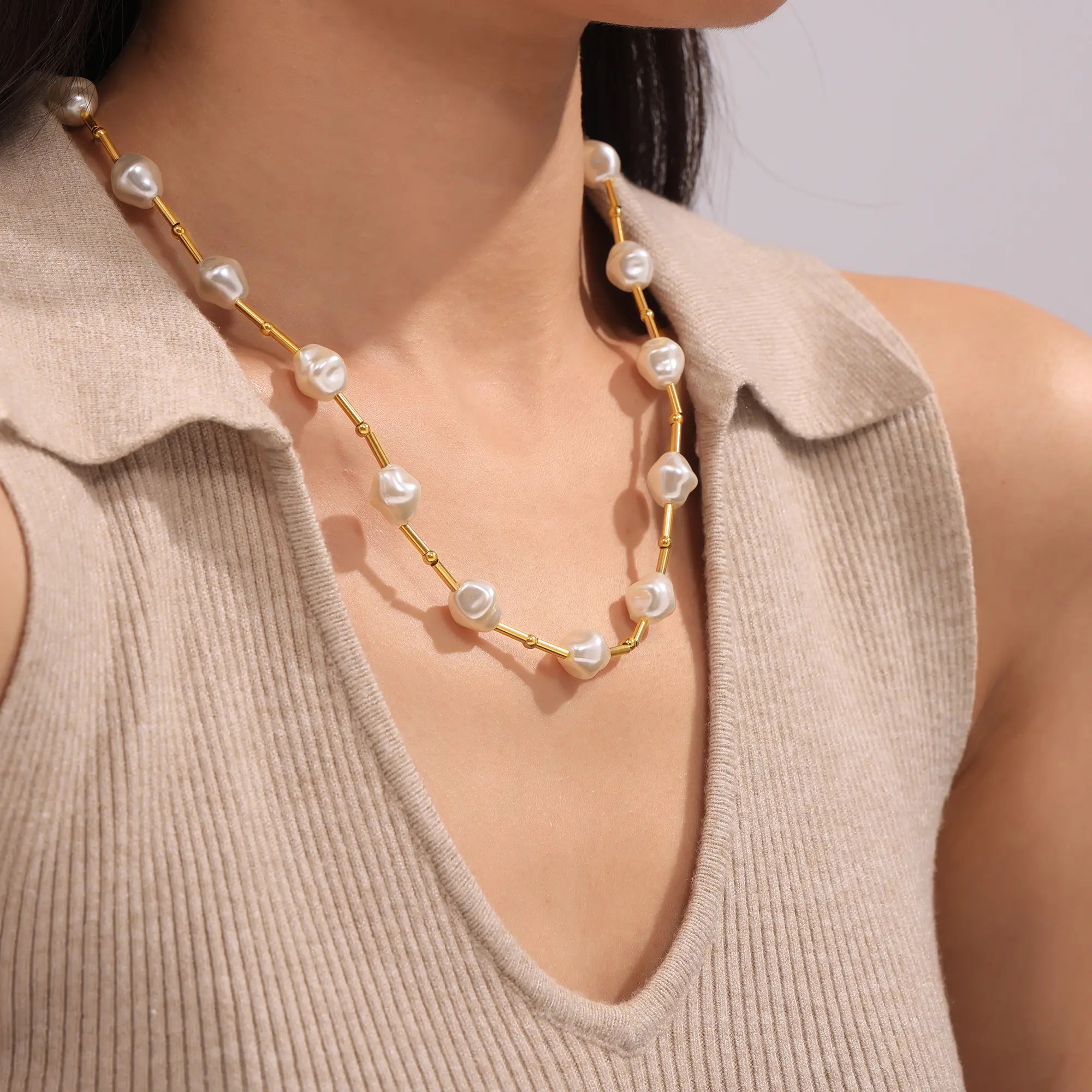 French Vintage Baroque Pearl Beaded Choker Necklace