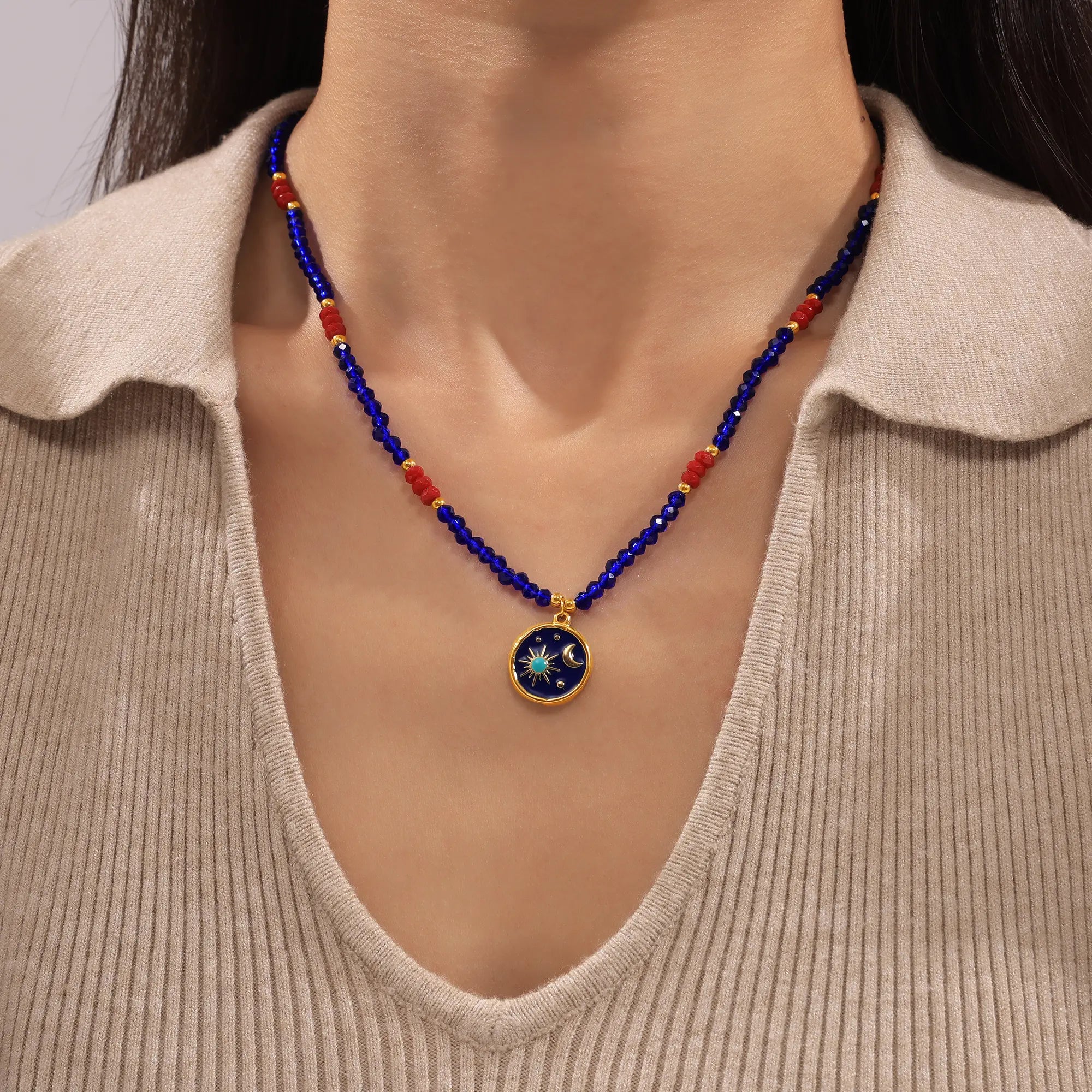 Bohemian Celestial Starry Night Enamel Pendant Necklace