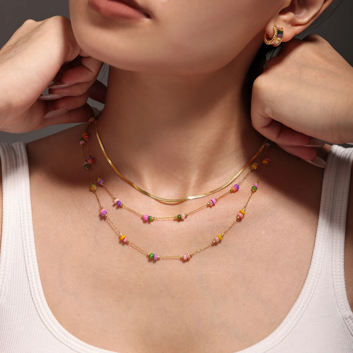 Colorful Gemstone Layered Necklace and Bracelet Set