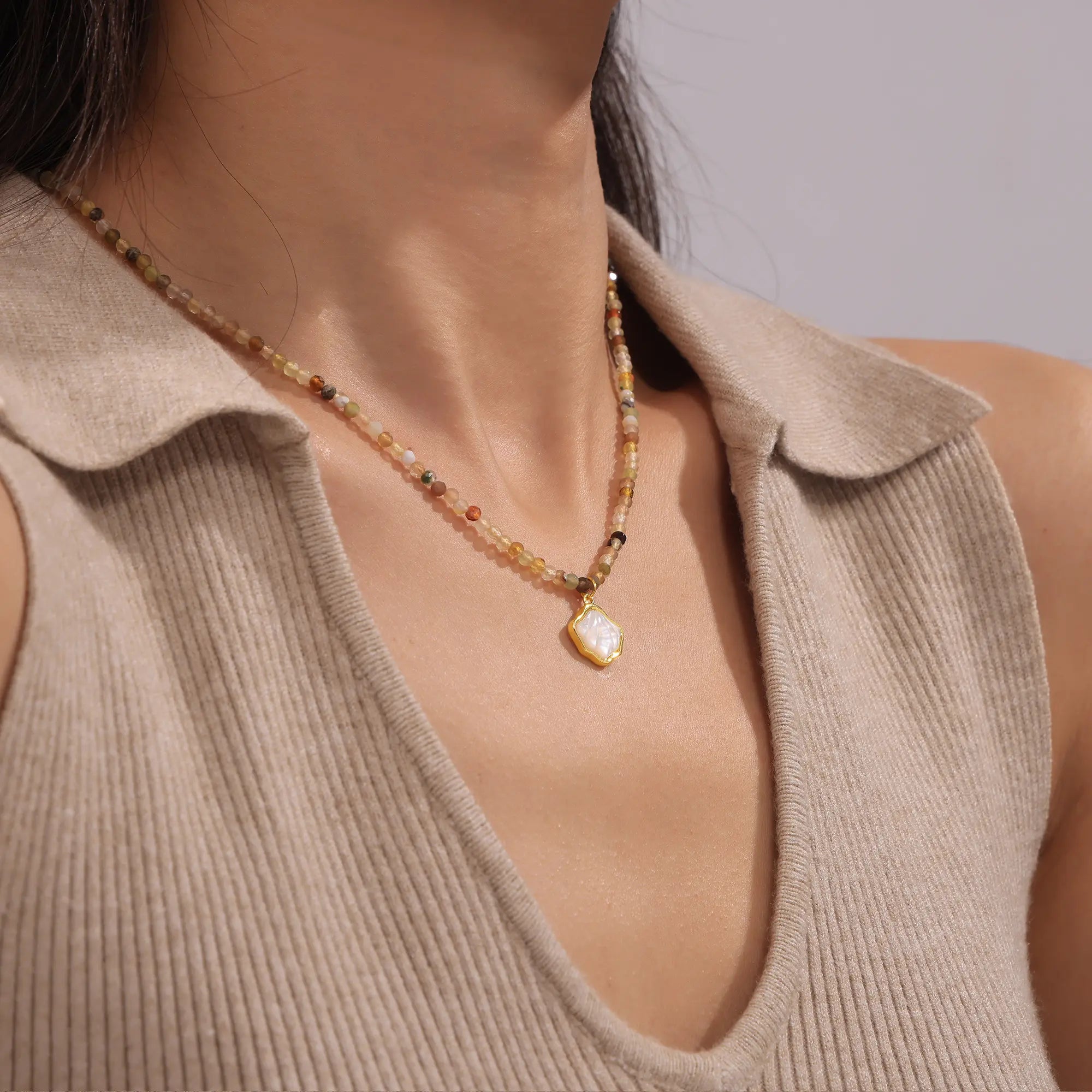 Bohemian Natural Stone Beaded Choker Necklace