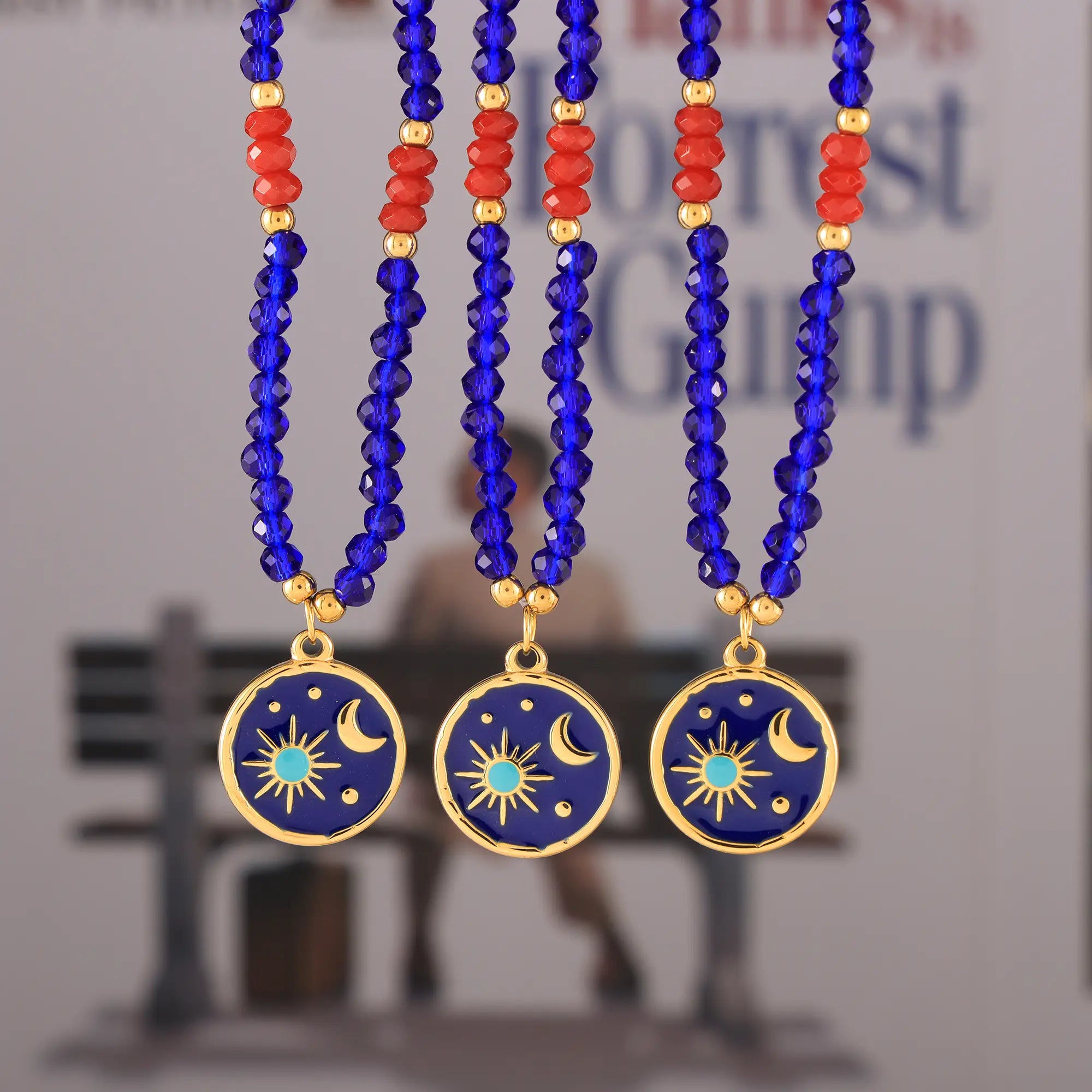 Bohemian Celestial Starry Night Enamel Pendant Necklace