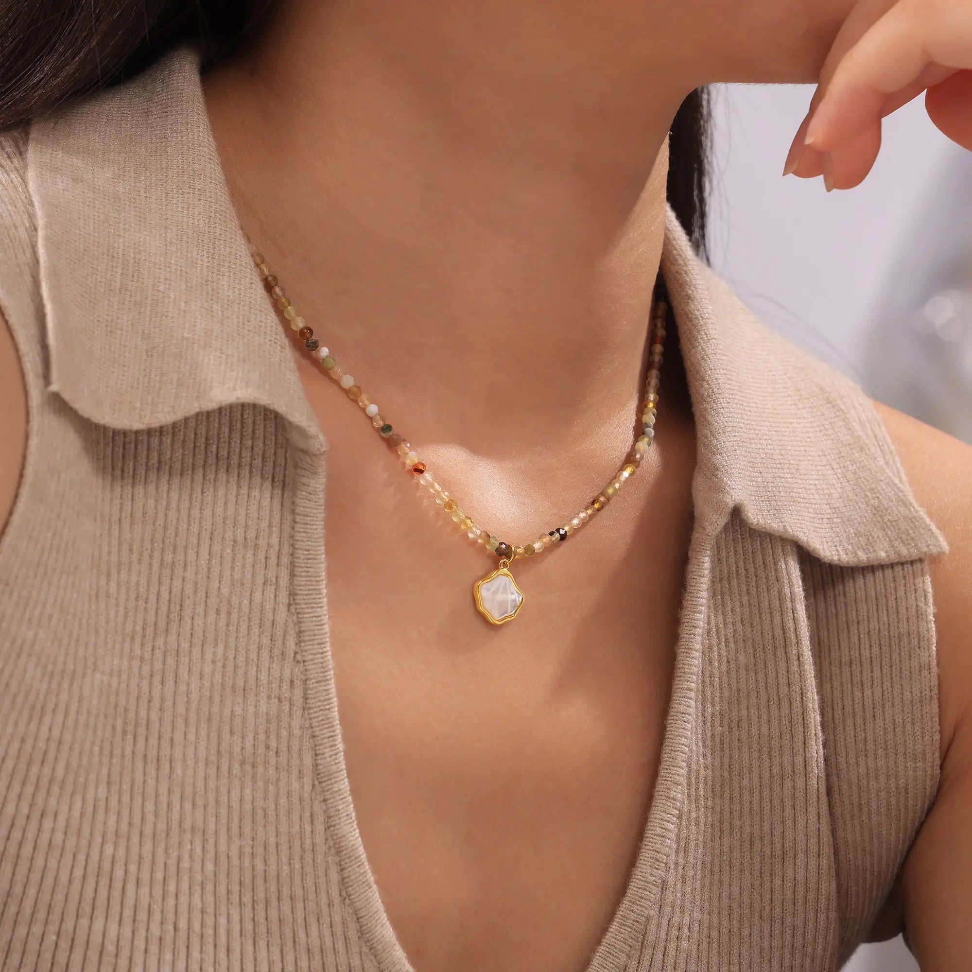 Bohemian Natural Stone Beaded Choker Necklace