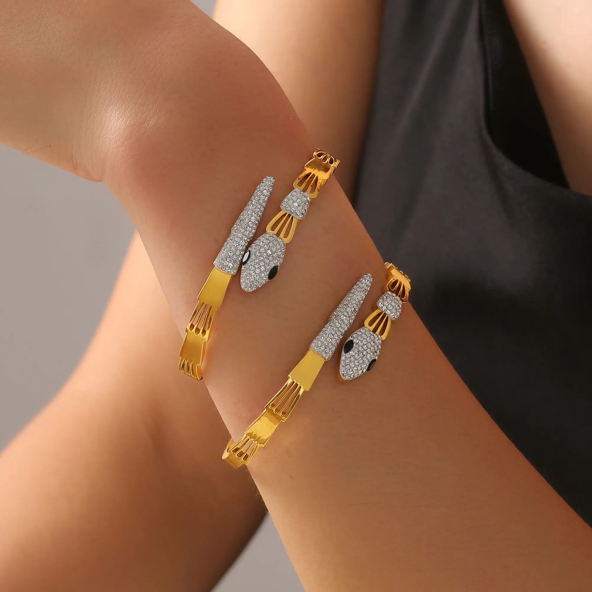 Pave Crystal Snake Motif Cutout Hinge Bangle