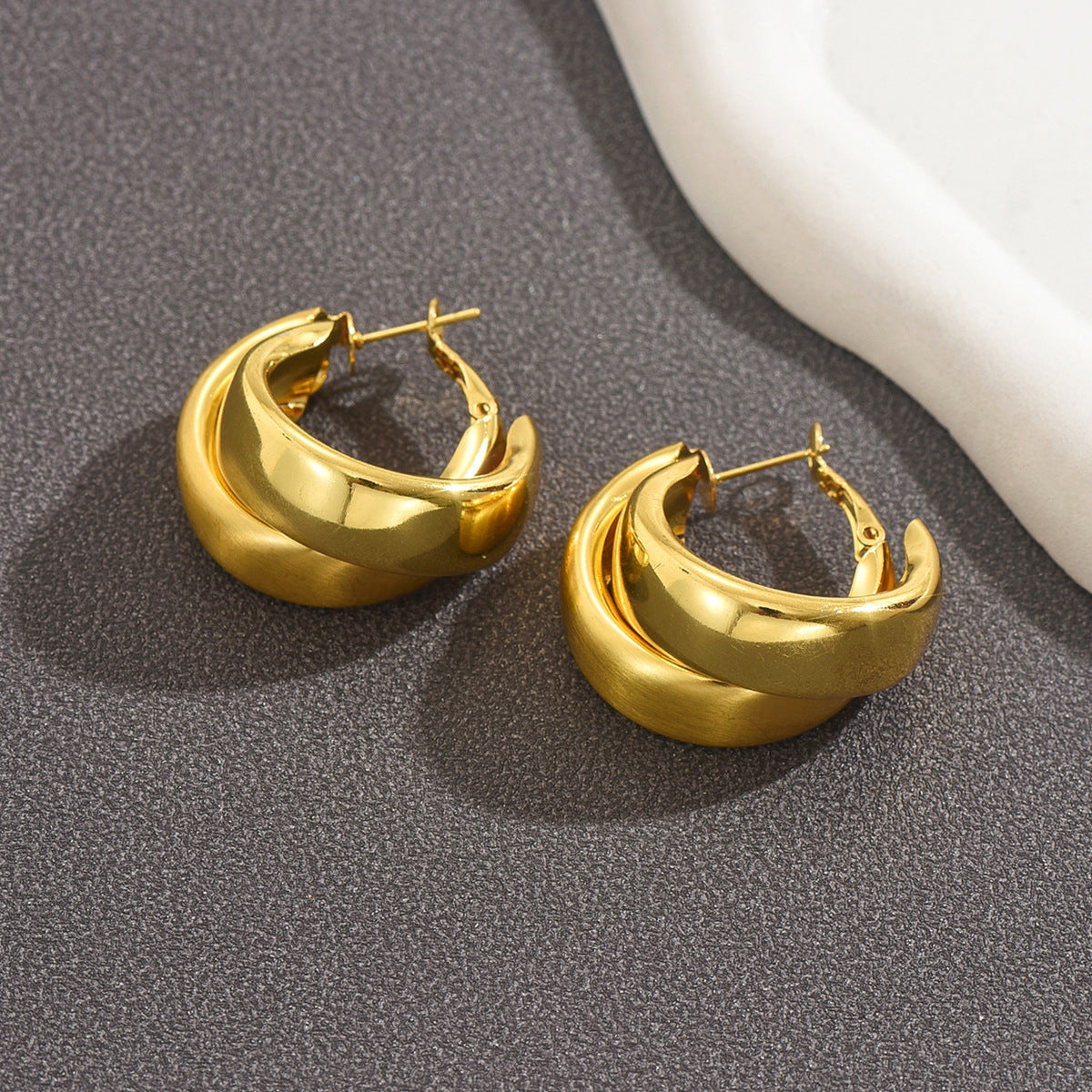 Vintage Textured Double Layer Hoop Earrings in 18K Gold Plated