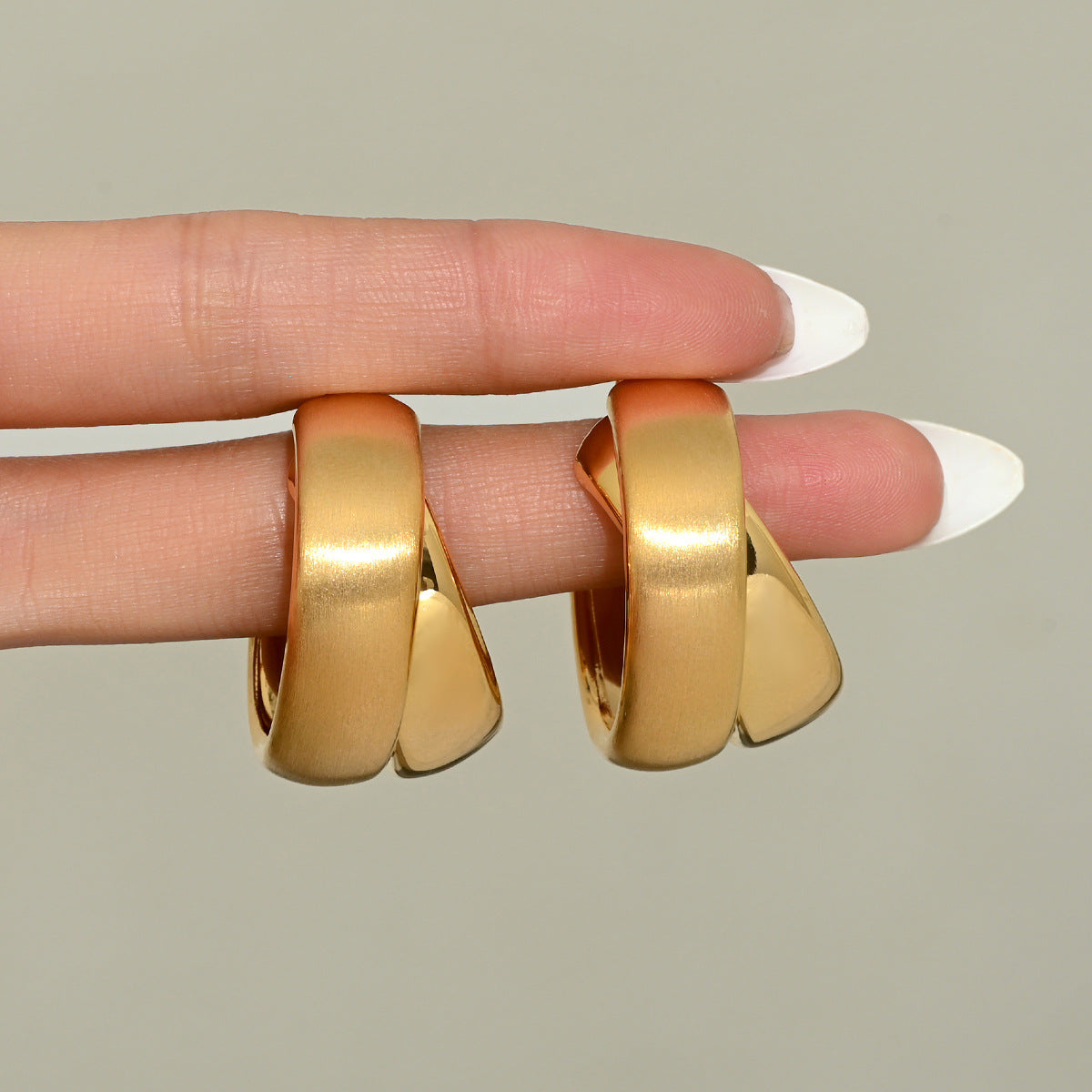 Vintage Textured Double Layer Hoop Earrings in 18K Gold Plated