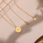 Paved CZ French Inscribed Medallion Layered Necklace & Bracelet Set