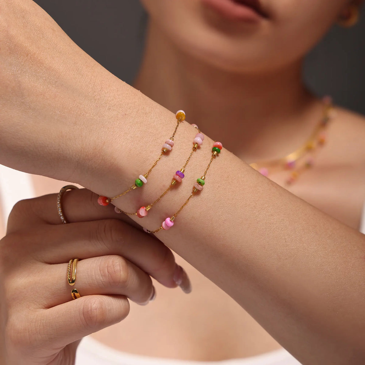 Colorful Gemstone Layered Necklace and Bracelet Set