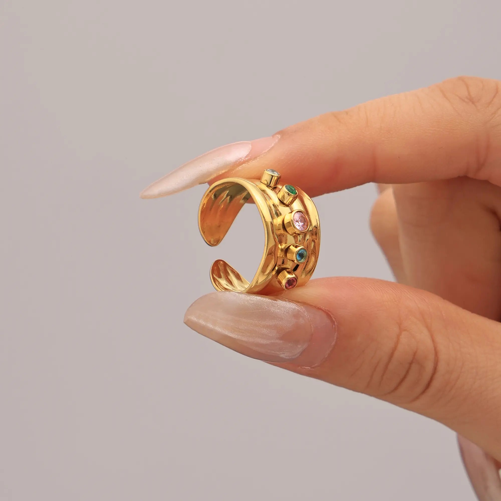 Textured Gemstone Hoop Earrings & Adjustable Ring