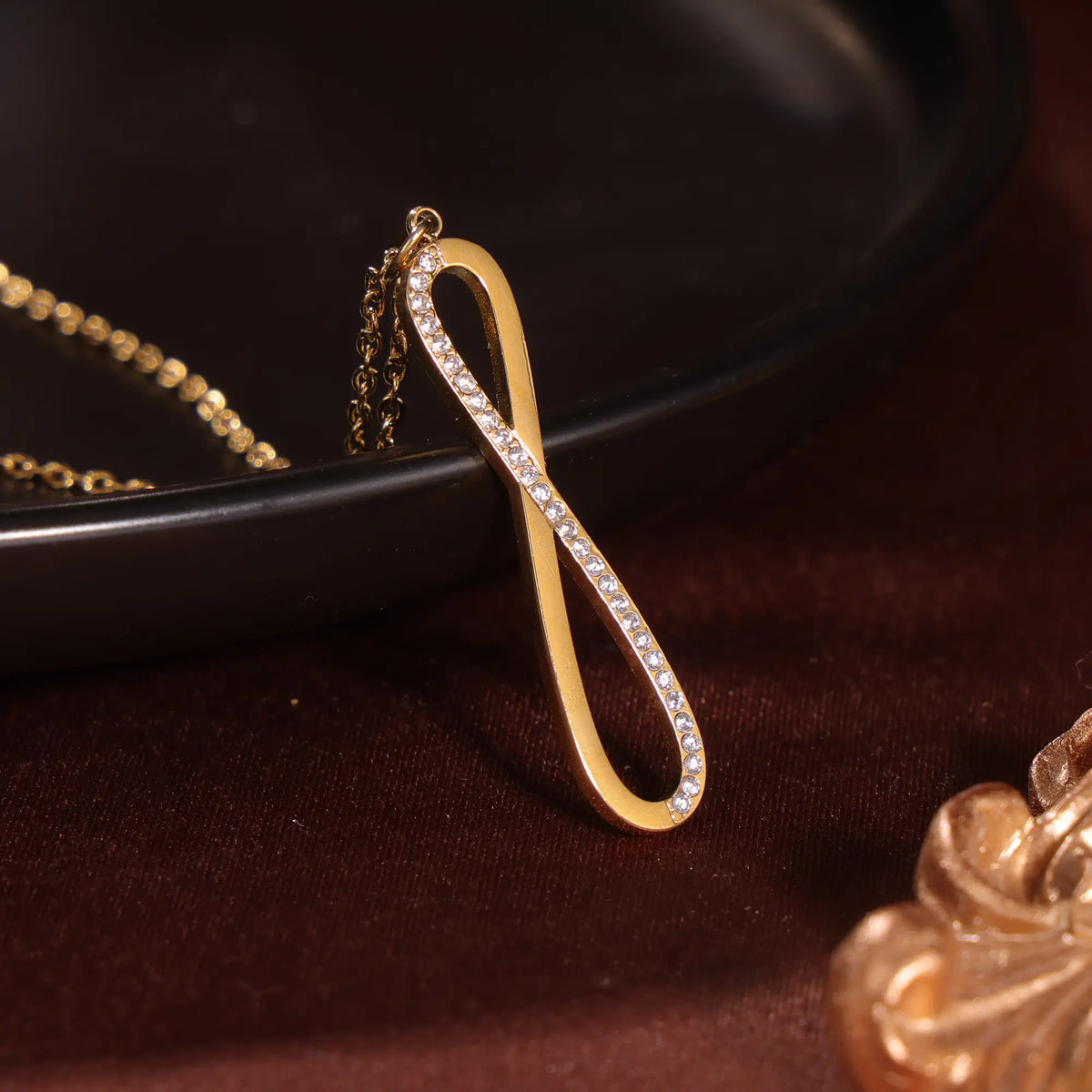 CZ Pave Infinity Loop Pendant Necklace & Curved Bar Bracelet Set