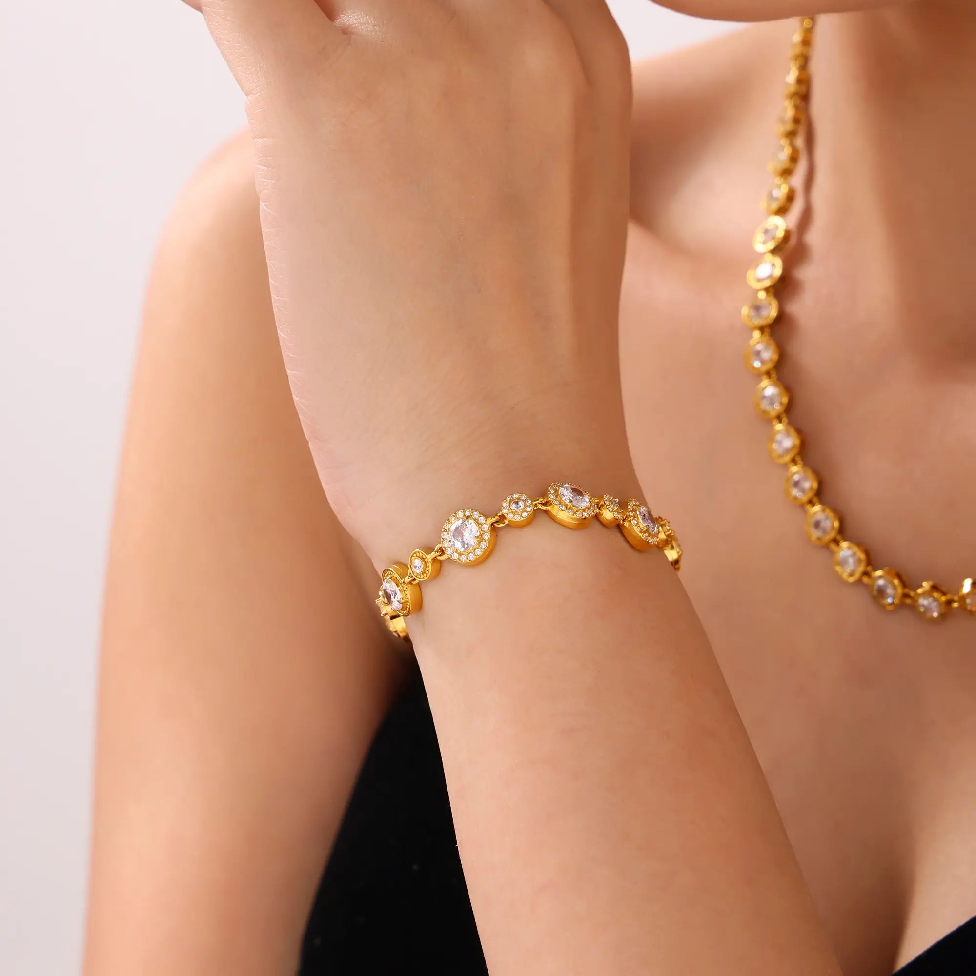 4-Piece 18K Gold Cubic Zirconia Layered Bracelet Set