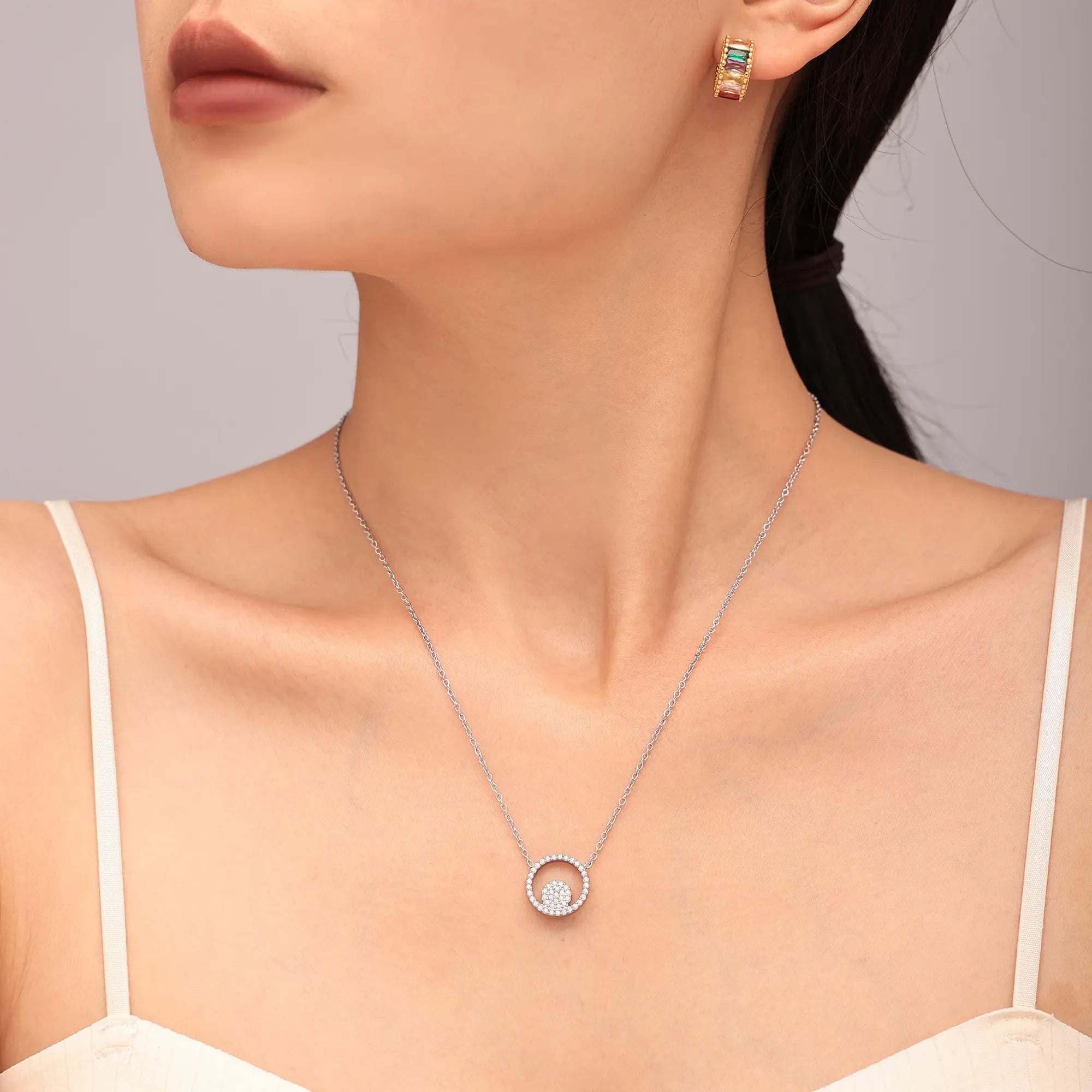 Double Circle CZ Necklace Bracelet & Ring Jewelry Set