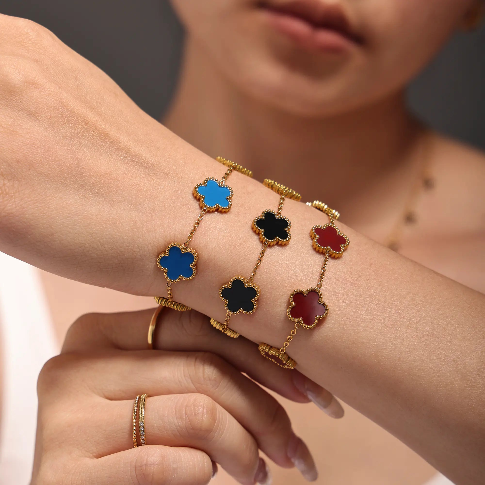 18K Gold Plated 5-Leaf Clover Motif Bracelet
