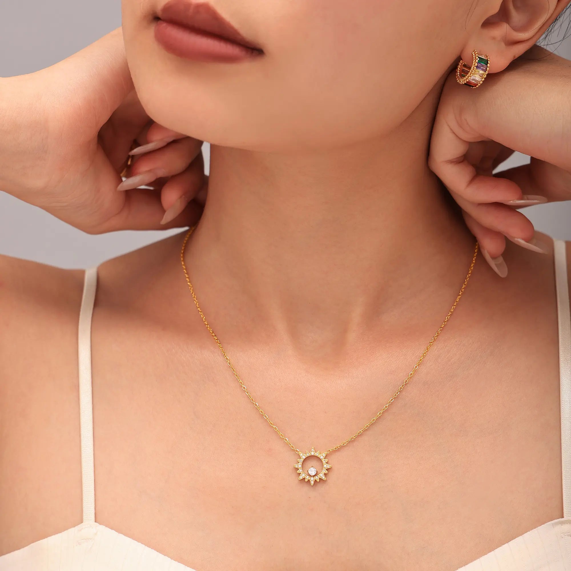 Sparkling Sunburst CZ Pendant Necklace & Bracelet Jewelry Set