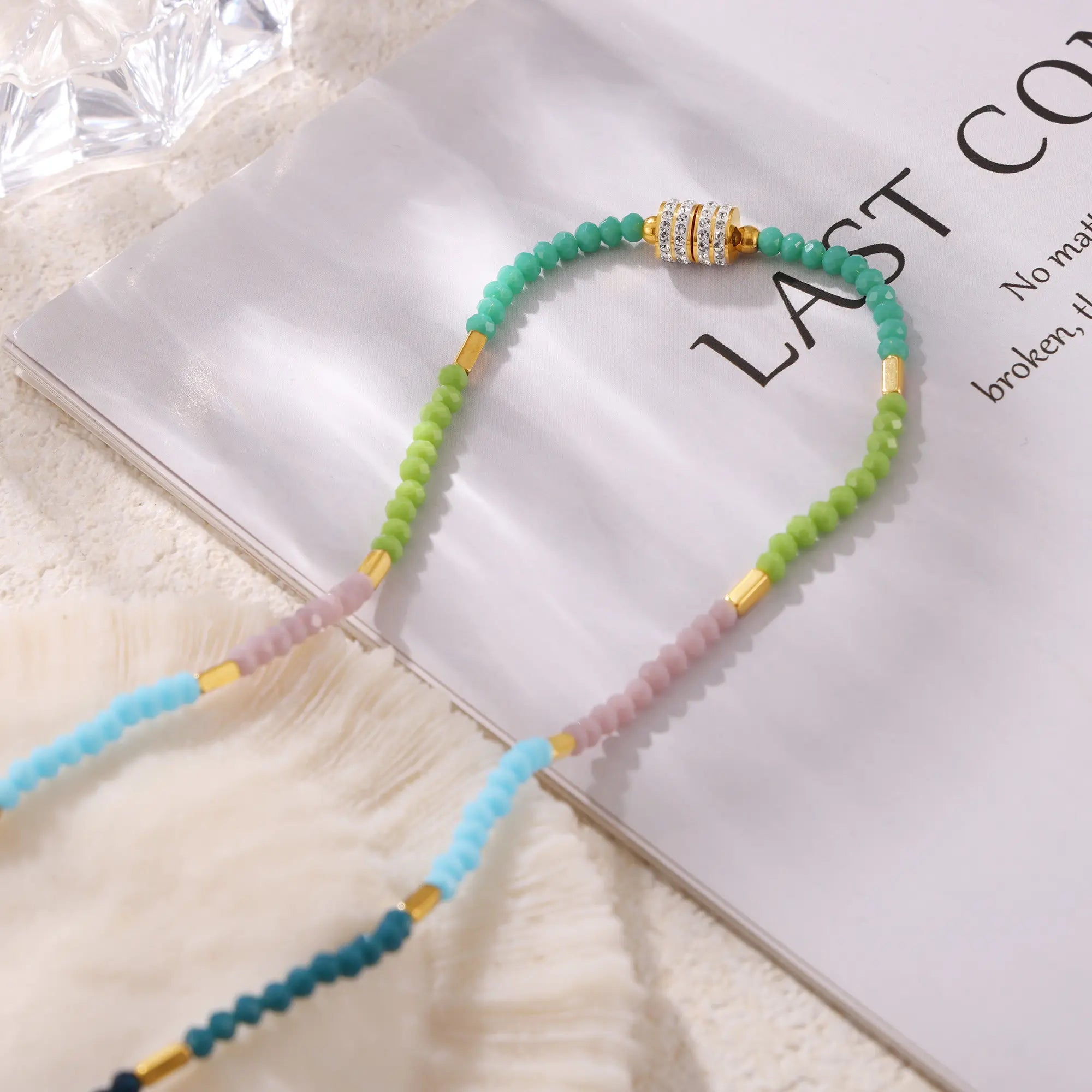 Dopamine Colorful Beaded CZ Charm Choker Necklace