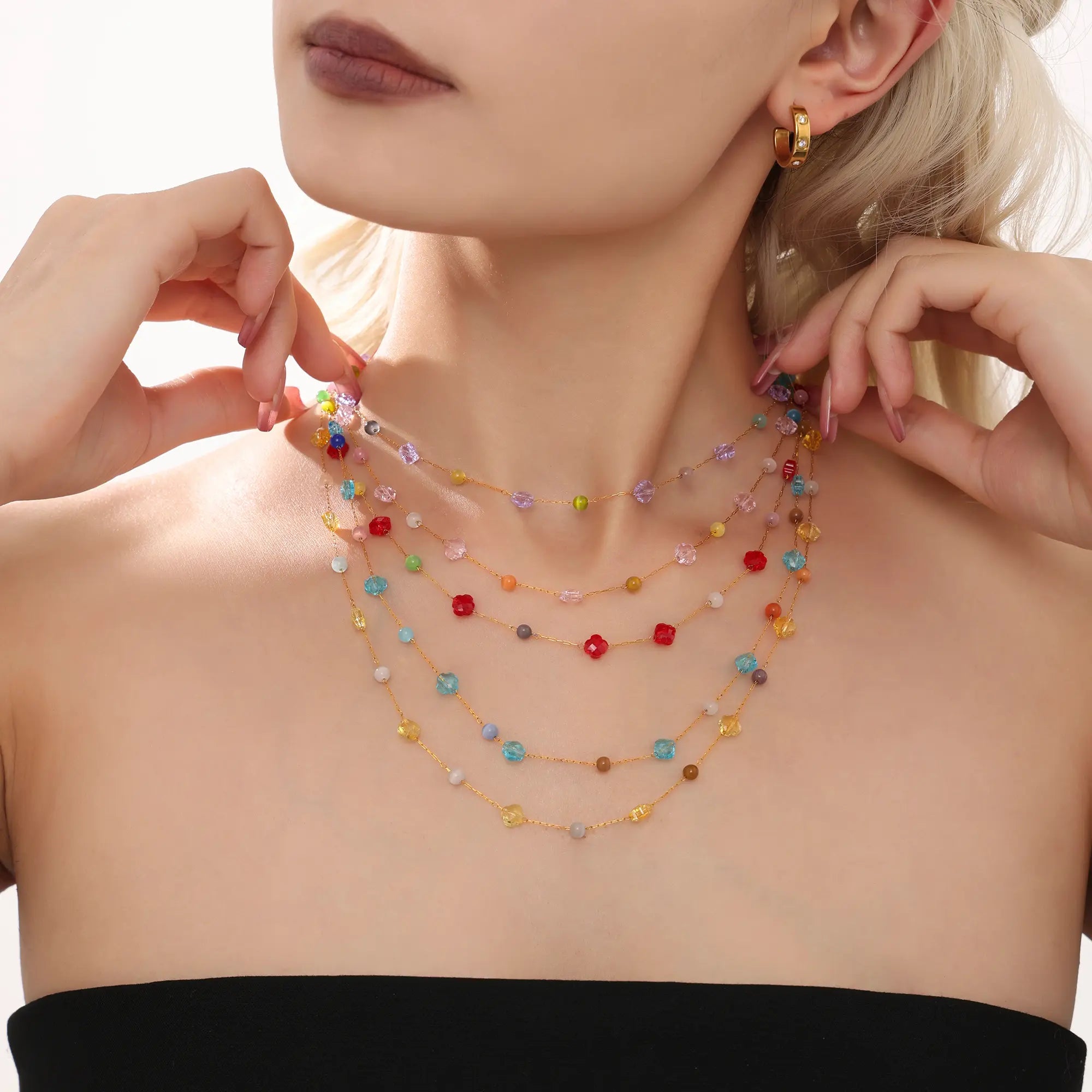 Colorful Gemstone Beads Necklace & Bracelet Jewelry Set