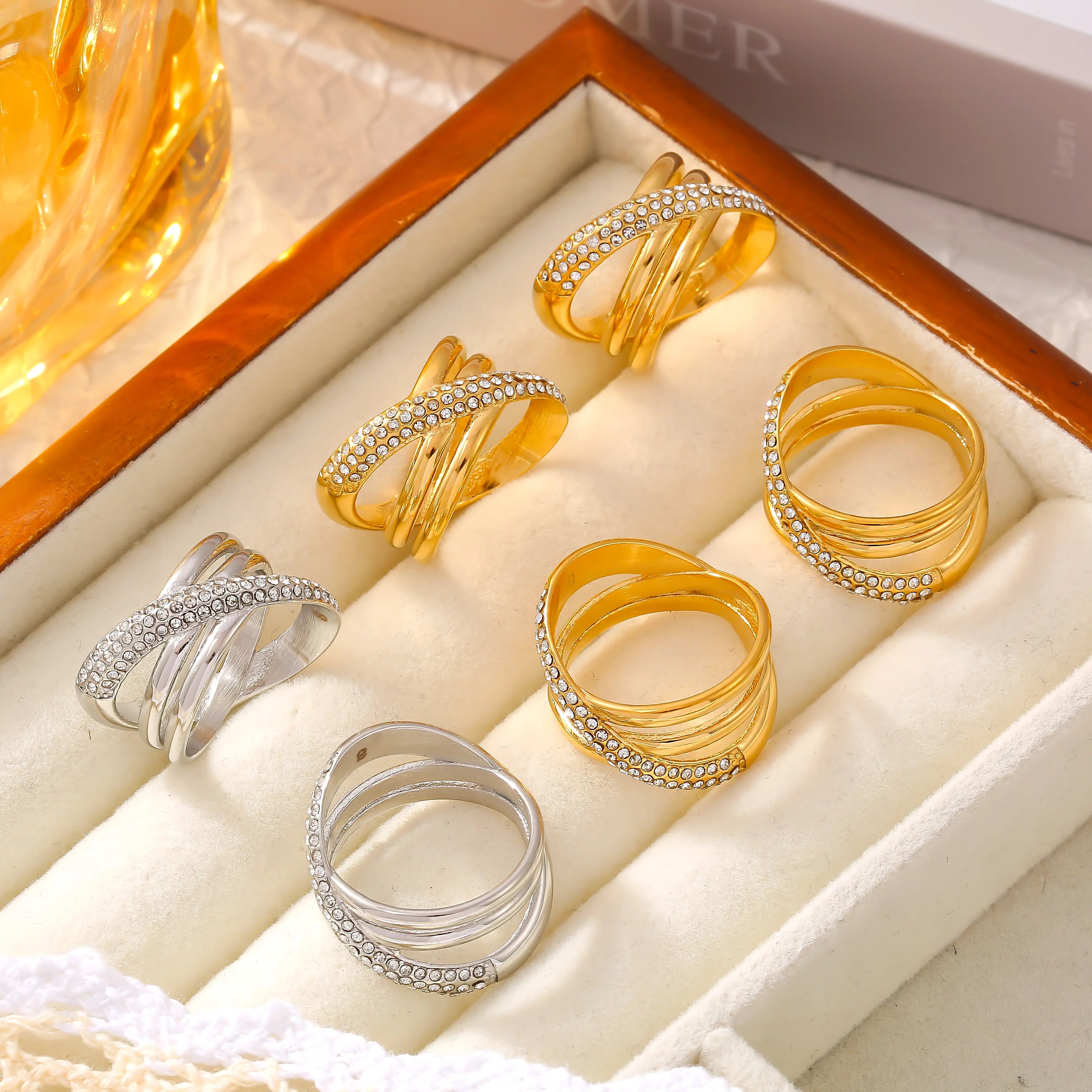 Vintage Criss Cross Multi-Layer Pavé Band Ring