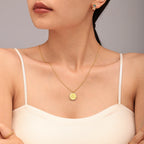 Paved CZ French Inscribed Medallion Layered Necklace & Bracelet Set