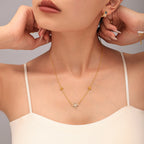 Sparkling CZ Clover Flower Necklace & Bracelet Jewelry Set