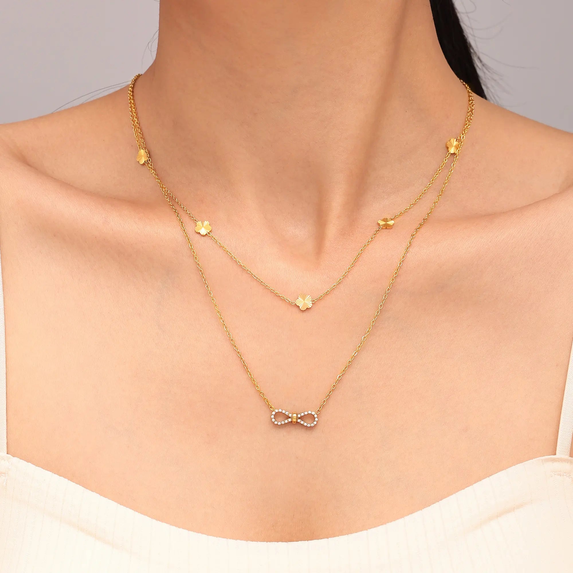 Sparkling Infinity CZ Layered Necklace & Bracelet Jewelry Set