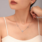 Sparkling CZ Clover Flower Necklace & Bracelet Jewelry Set