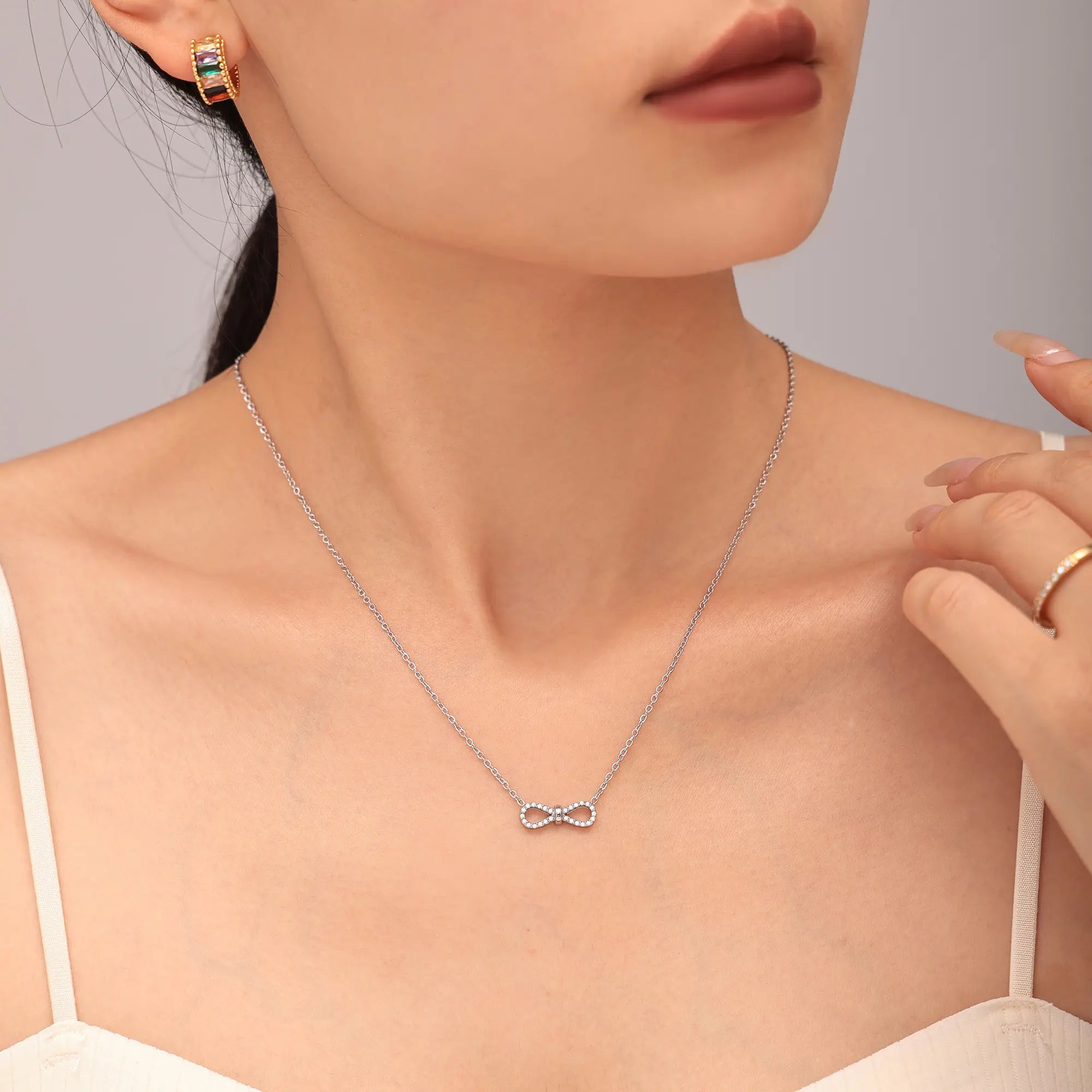 Sparkling Infinity CZ Layered Necklace & Bracelet Jewelry Set