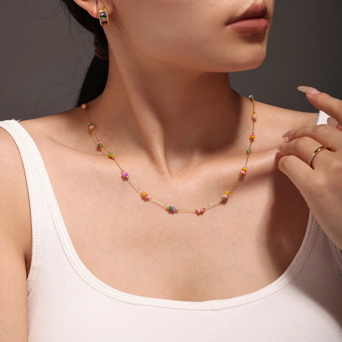 Colorful Gemstone Layered Necklace and Bracelet Set
