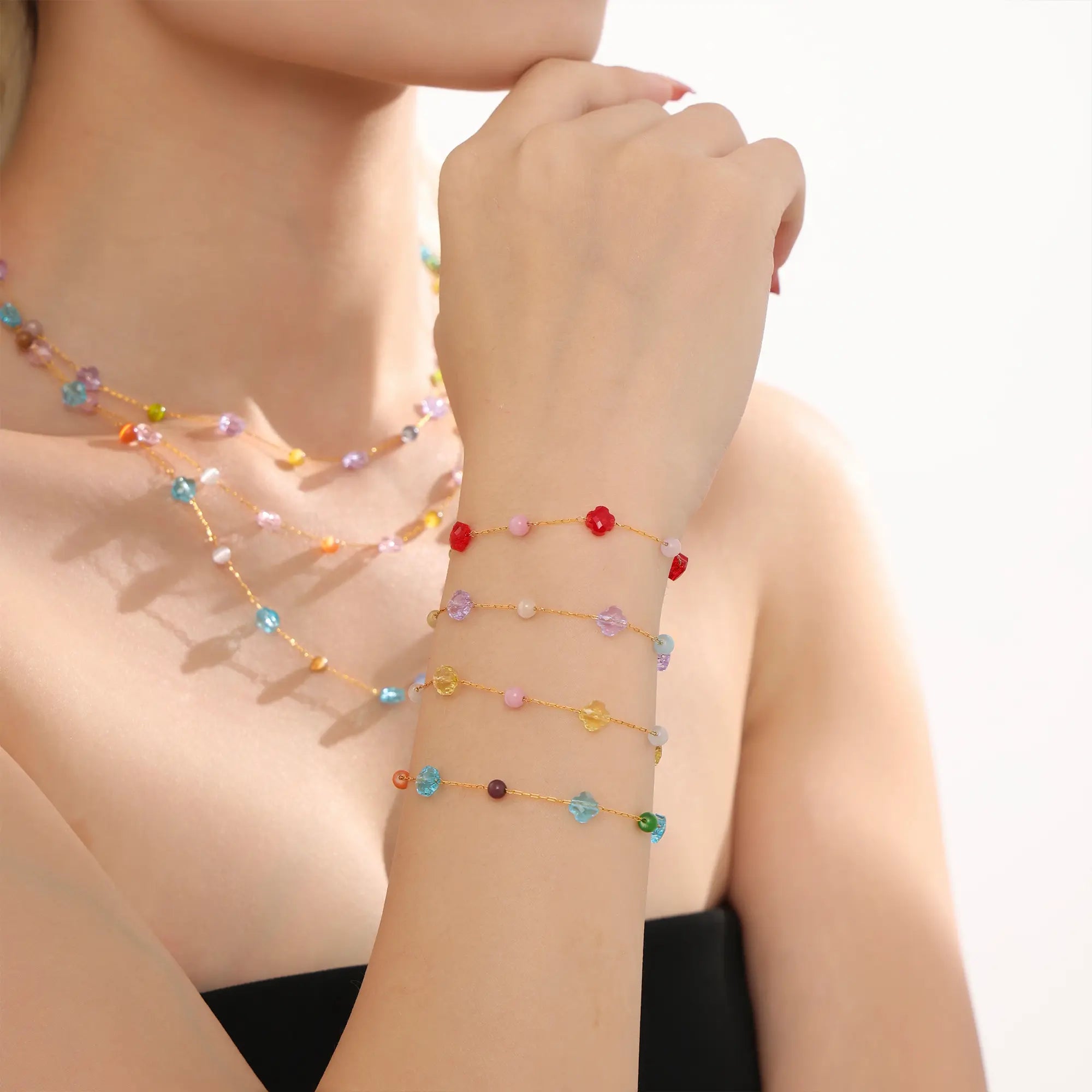 Colorful Gemstone Beads Necklace & Bracelet Jewelry Set