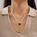 Vintage CZ Zirconia Heart Pendant Pearl Necklace
