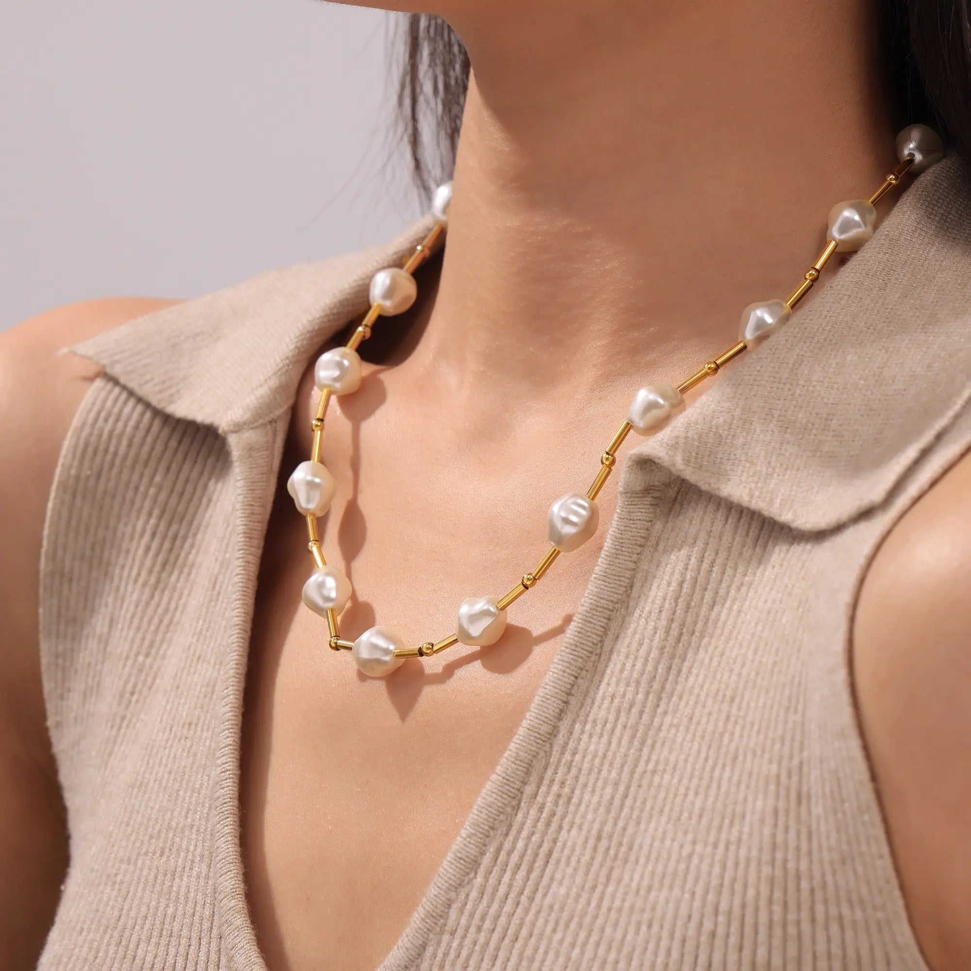 French Vintage Baroque Pearl Beaded Choker Necklace